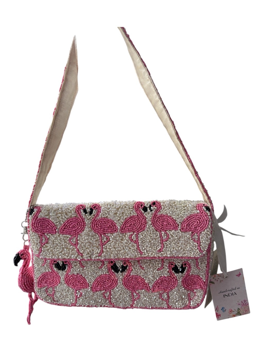 Beaded Pink Flamingo Shoulder Bag for Women